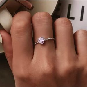 Sterling Silver Minimalist Dainty CZ Pink Heart Twist Ring